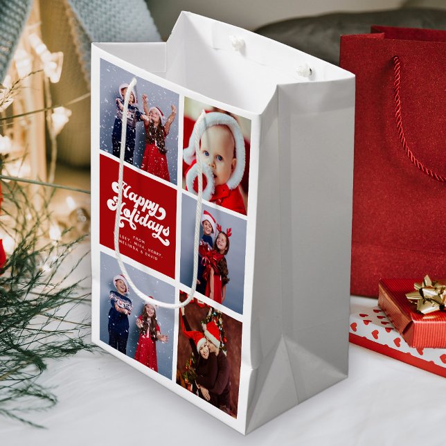 Sac Cadeau Moyen Joyeuses vacances amusantes Simple Retro Typograph (Créateur téléchargé)