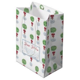 Sac Cadeau Moyen Joyeuses vacances Preppy Topiary Tree Merci
