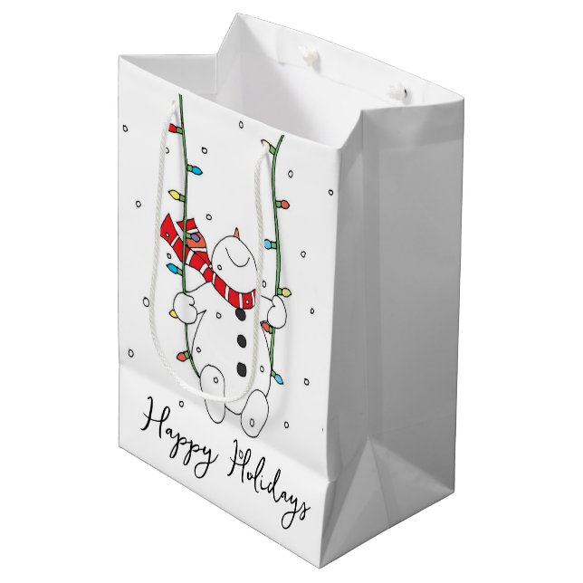 Sac Cadeau Moyen Joyeuses vacances Swing Snowman (Devant Angle)