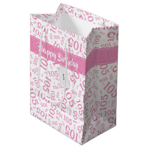 Sac Cadeau Moyen Joyeux 105e anniversaire Motif de numéro rose et b