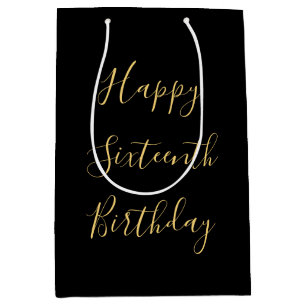 Sac Cadeau Moyen Joyeux 16e anniversaire Golden Yellow Custom Age N