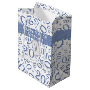 Sac Cadeau Moyen Joyeux 20e anniversaire Random Numéro Motif Bleu 2