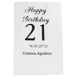 Sac Cadeau Moyen Joyeux 21e anniversaire lettre gras nom simple min