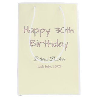 Sac Cadeau Moyen joyeux 30e anniversaire rose jaune gris pastel nom