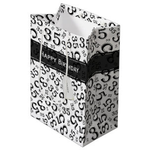 Sac Cadeau Moyen Joyeux 35e anniversaire Motif de numéro noir/blanc
