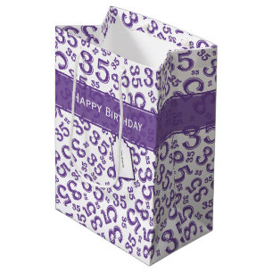 Sac Cadeau Moyen Joyeux 35e anniversaire Numéro Motif violet/blanc