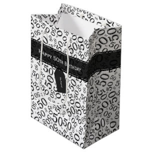 Sac Cadeau Moyen Joyeux 50e anniversaire Numéro Motif noir/blanc