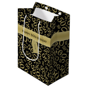 Sac Cadeau Moyen Joyeux 50e anniversaire Numéro Motif Noir/Or