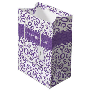 Sac Cadeau Moyen Joyeux 50e anniversaire Random Motif violet/blanc