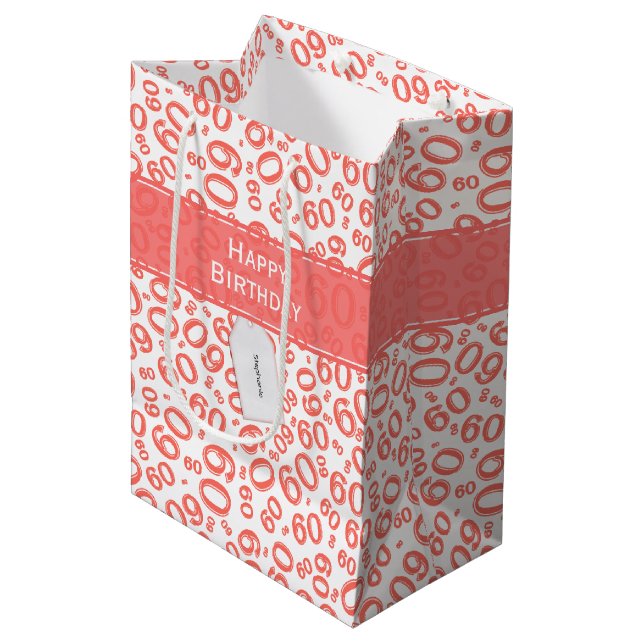 Sac Cadeau Moyen Joyeux 60e anniversaire Coral Random Numéro Motif (Devant Angle)