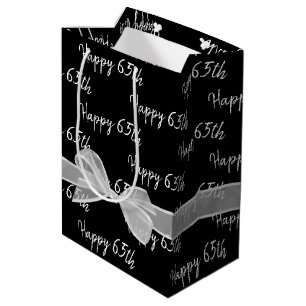 Sac Cadeau Moyen Joyeux 65e Anniversaire Bow sur Black Medium Cadea