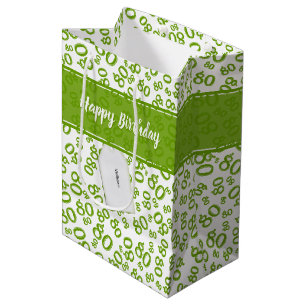 Sac Cadeau Moyen Joyeux 80e Motif de numéros au hasard vert/blanc