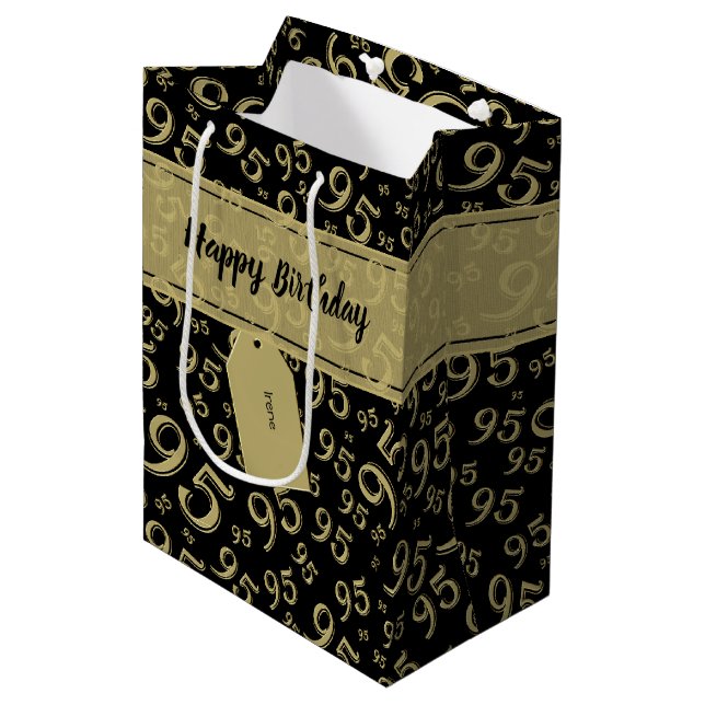 Sac Cadeau Moyen Joyeux 85e anniversaire Numéro Motif Noir/Or (Devant Angle)