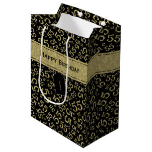 Sac Cadeau Moyen Joyeux Anniversaire Âge 55 Numéro Motif Noir/Or