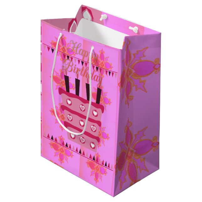 Sac Cadeau Moyen Joyeux Anniversaire Avec Beaucoup d'Amour (Devant Angle)