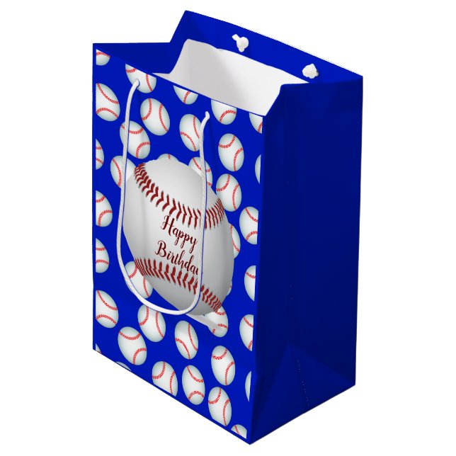 Sac Cadeau Moyen Joyeux Anniversaire Baseball (Devant Angle)