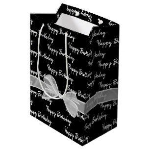 Sac Cadeau Moyen Joyeux Anniversaire Blanc Bow Sur Noir