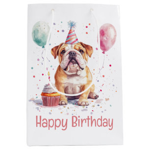 Sac Cadeau Moyen Joyeux Anniversaire Bouledogue Anglais