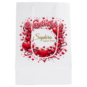 Sac Cadeau Moyen Joyeux Anniversaire Cadre Cœur , [Votre Nom] ! (Su
