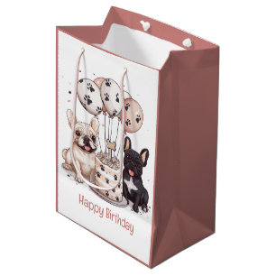 Sac Cadeau Moyen Joyeux Anniversaire Chapeaux de Fête Bouledogues F