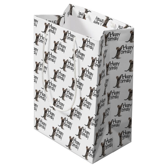Sac Cadeau Moyen Joyeux Anniversaire chat tigré amusant (Dos Angle)