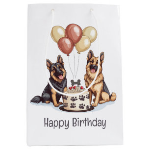 Sac Cadeau Moyen Joyeux Anniversaire Chiens berger allemands Gâteau