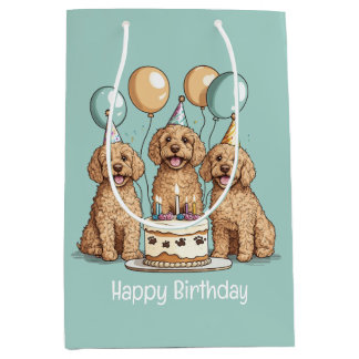 Sac Cadeau Moyen Joyeux Anniversaire Chiens Goldendoodle