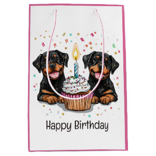 Sac Cadeau Moyen Joyeux Anniversaire Chiens Rottweiler