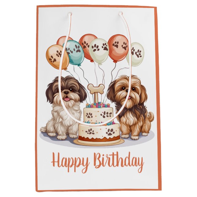 Sac Cadeau Moyen Joyeux anniversaire Chih Tzu Chiens Anniversaire G (Devant)