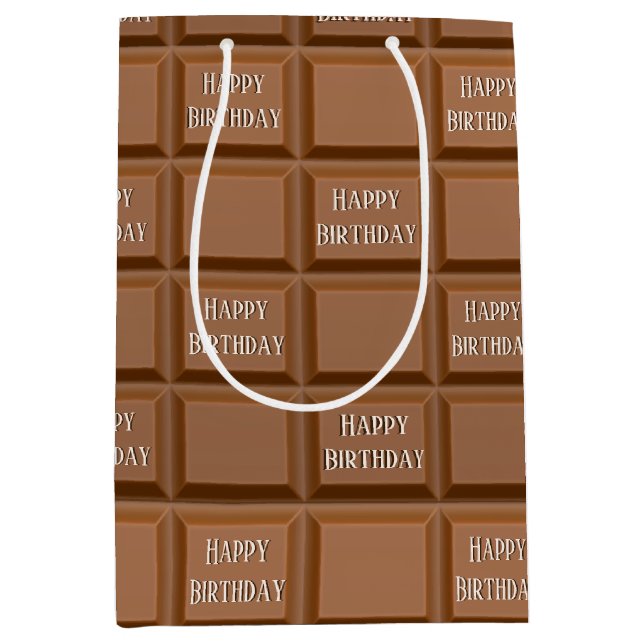 Sac Cadeau Moyen Joyeux Anniversaire Chocolat Barre à Bonbons (Devant)