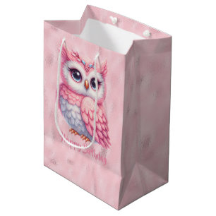 Sac Cadeau Moyen Joyeux Anniversaire Chouette rose sur rose
