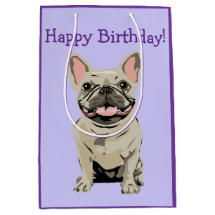 Sac Cadeau Moyen Joyeux anniversaire -Cream French Bulldog