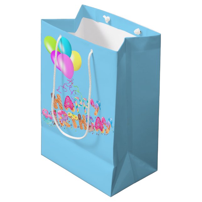 Sac Cadeau Moyen Joyeux Anniversaire Crème de glace Traitements (Devant Angle)