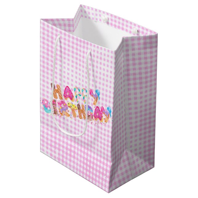 Sac Cadeau Moyen Joyeux Anniversaire Crème de glace Traitements (Devant Angle)