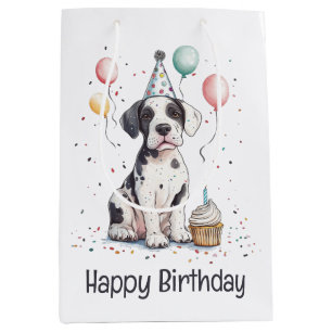 Sac Cadeau Moyen Joyeux Anniversaire Cupcake pour chiot Grand Danoi