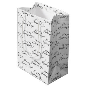 Sac Cadeau Moyen Joyeux anniversaire customisé noir sur Motif blanc