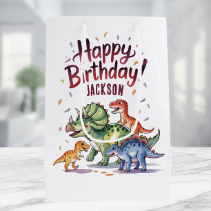Sac Cadeau Moyen Joyeux Anniversaire Dinosaure Personnalisé Mignon