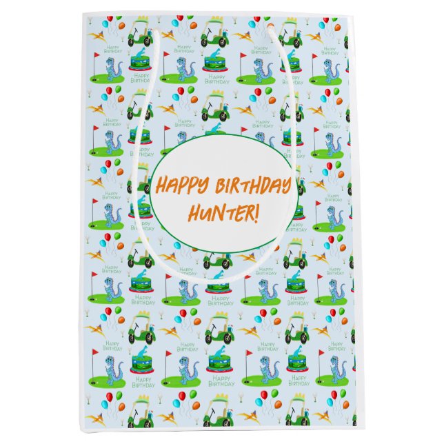 Sac Cadeau Moyen Joyeux Anniversaire Du Golf De Dinosaur (Devant)