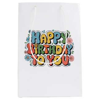 Sac Cadeau Moyen Joyeux Anniversaire Floral Groovy