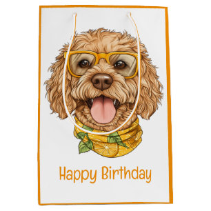 Sac Cadeau Moyen Joyeux Anniversaire Goldendoodle Chien Lunettes de