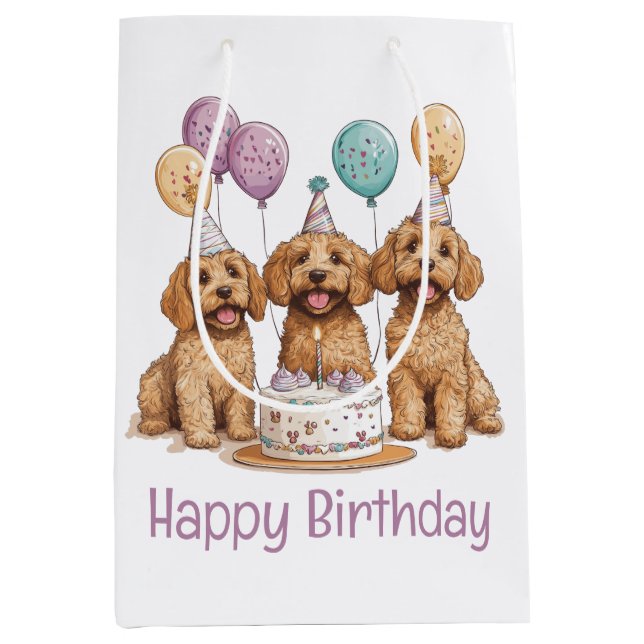 Sac Cadeau Moyen Joyeux Anniversaire Goldendoodle Chiens Anniversai (Devant)