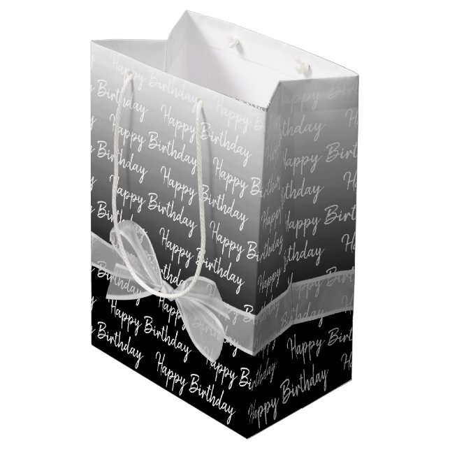 Sac Cadeau Moyen Joyeux Anniversaire Gradient Avec Bow Blanc (Dos Angle)