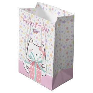 Sac Cadeau Moyen Joyeux anniversaire Kawaii Chat avec boîte cadeau