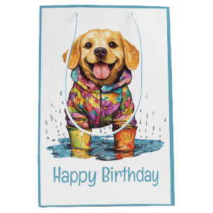 Sac Cadeau Moyen Joyeux Anniversaire Labrador Retriever Flaque d'Ea