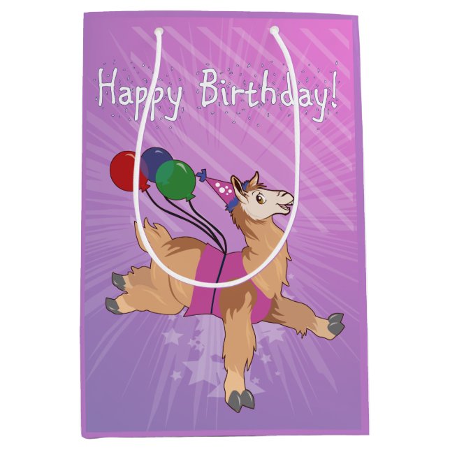 Sac Cadeau Moyen Joyeux anniversaire Llama (Devant)