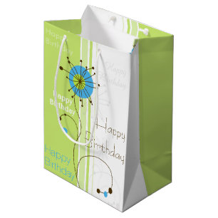 Sac Cadeau Moyen Joyeux Anniversaire Moderne Fleur Vert simple