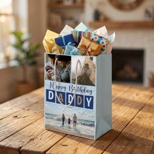 Sac Cadeau Moyen Joyeux Anniversaire Papa Bleu Moderne 3 Photo