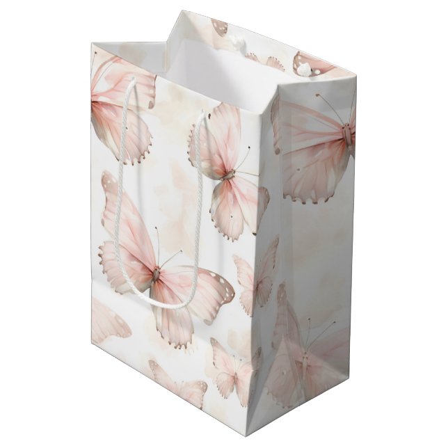 Sac Cadeau Moyen Joyeux Anniversaire Papillons Roses (Devant Angle)