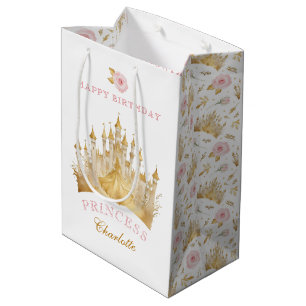 Sac Cadeau Moyen Joyeux anniversaire rose & or princesse fête d'ann