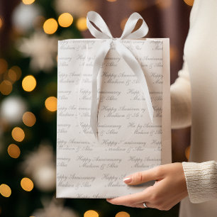 Sac Cadeau Moyen Joyeux Anniversaire Script avec Nom Blanc Argent